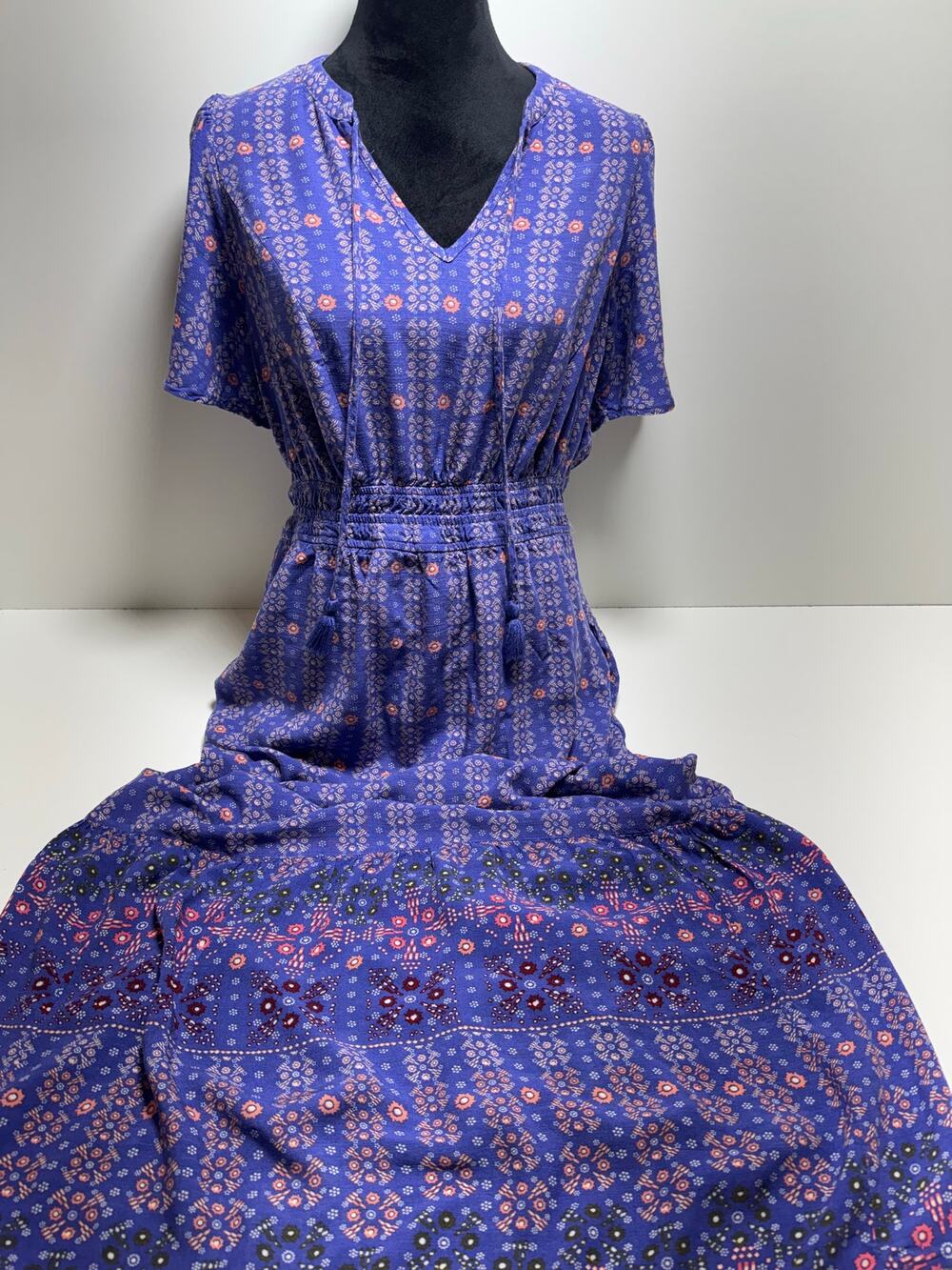 Cottage Core Lavender Women’s Sz Small Midi Dress Prairie Ruched Waist Pockets